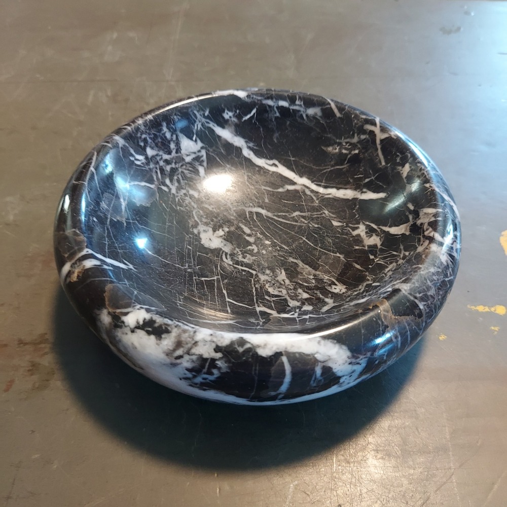 Black Marble Decorative Bowl Round Polished Natural Stone Catchall Dish 5 Inch